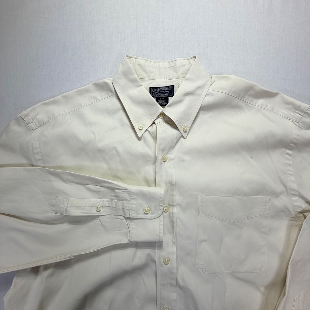 Polo Jeans Company Ralph Lauren‎ Mens L Eggshell Button Down Long Sleeve Vintage